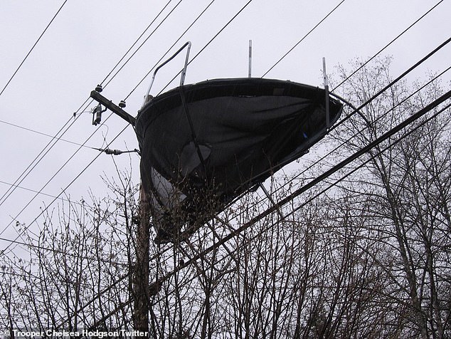 There was even trapped a trampoline between power lines in western Washington