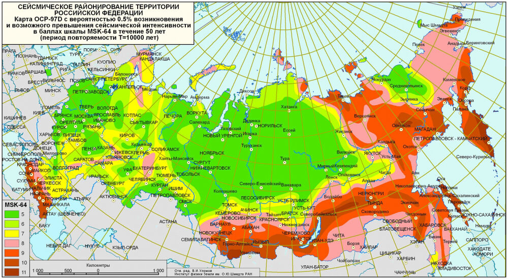 EuroLMK Карта сейсмических районов России