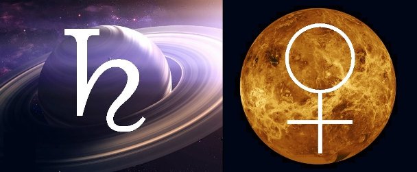 Планеты стихии земля: Сатурн и Венера и их символические обозначения.
